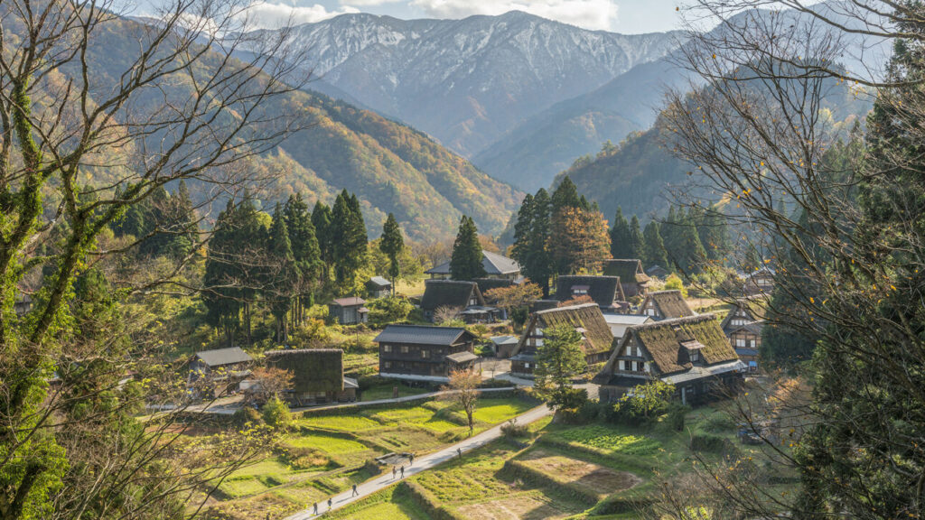 Desa tradisional Shirakawa-go yang asri dari ketinggian, destinasi warisan dunia untuk pengalaman Private Trip Jepang yang damai